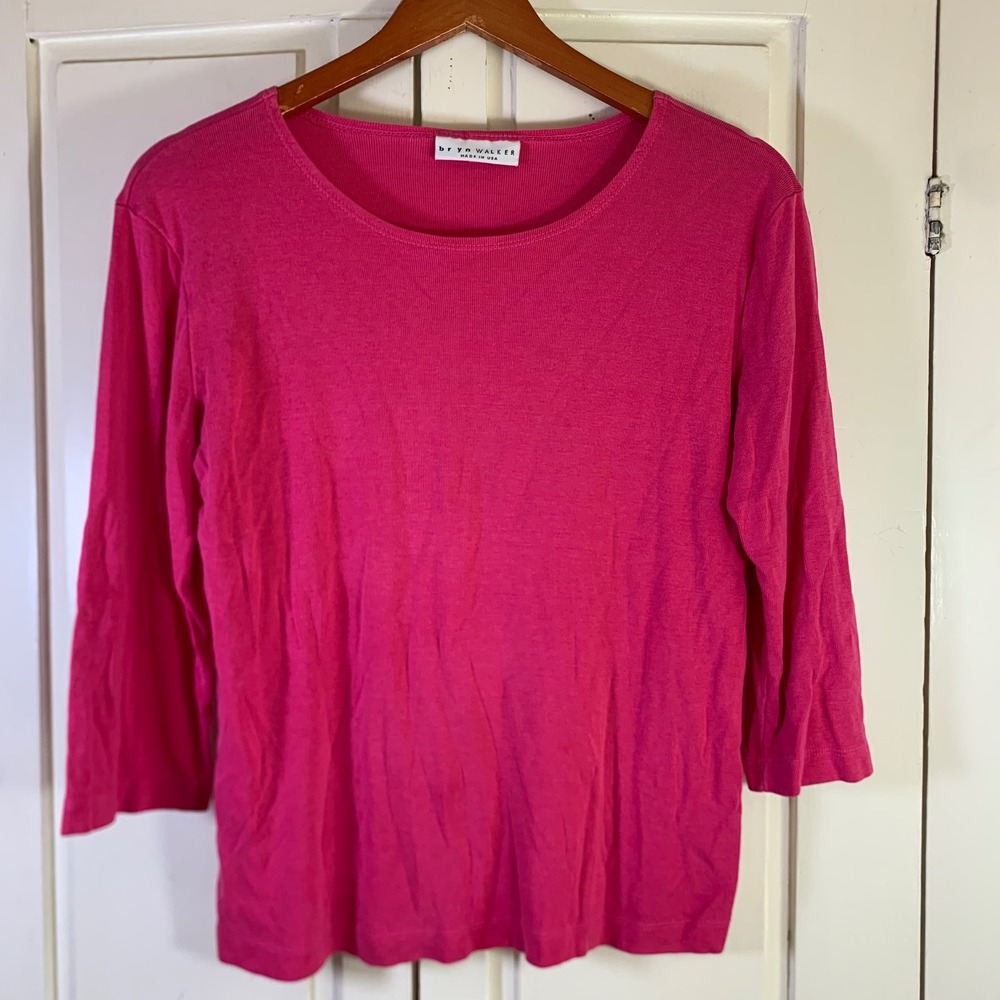 Bryn Walker Womens Pink Tencel Cotton‎ Preppy 3/4 Sleeve Crew Neck Top Large